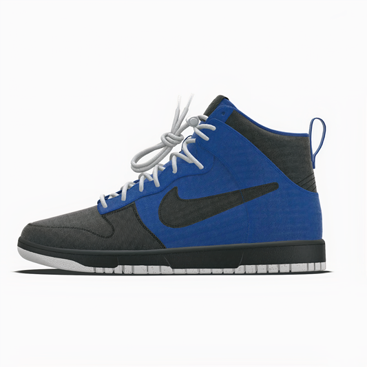 Nike x Focus Rich Clothing Air Focus Dunks in blue and black with "FOCUS" lettering on the back heel – limited collab sneaker